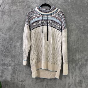 Eddie Bauer Cream Fair Isle Cowl Neck Sweater with Blue and Navy Accents